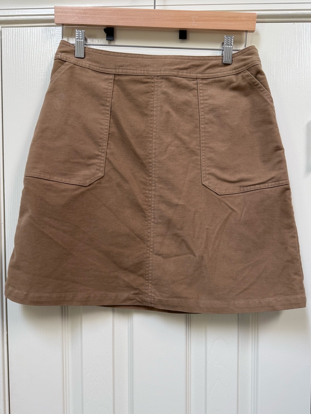Boden Women’s Casual A-Line Cotton Skirt Brown Patch Pockets Zip Back Size 10R